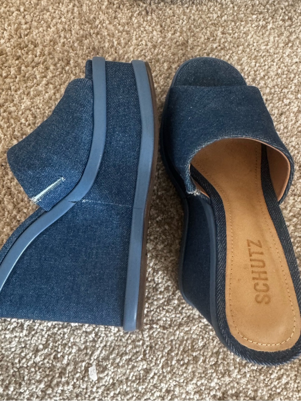 SCHUTZ Denim Blue Platform high Wedge Mule new 7 - Picture 2 of 3